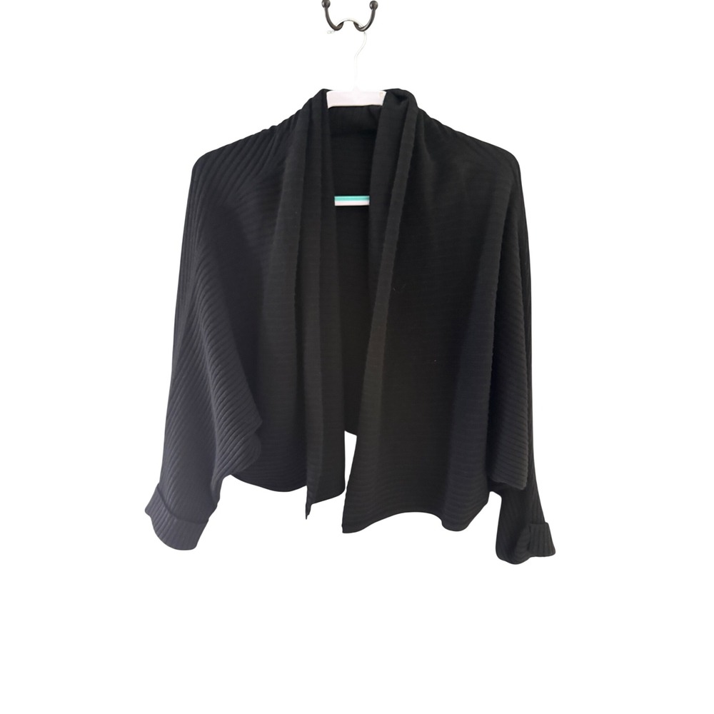 TSE Black Ribbed Knit Open Front Cardigan Shawl Collar Dolman Sleeve Cashmere OS